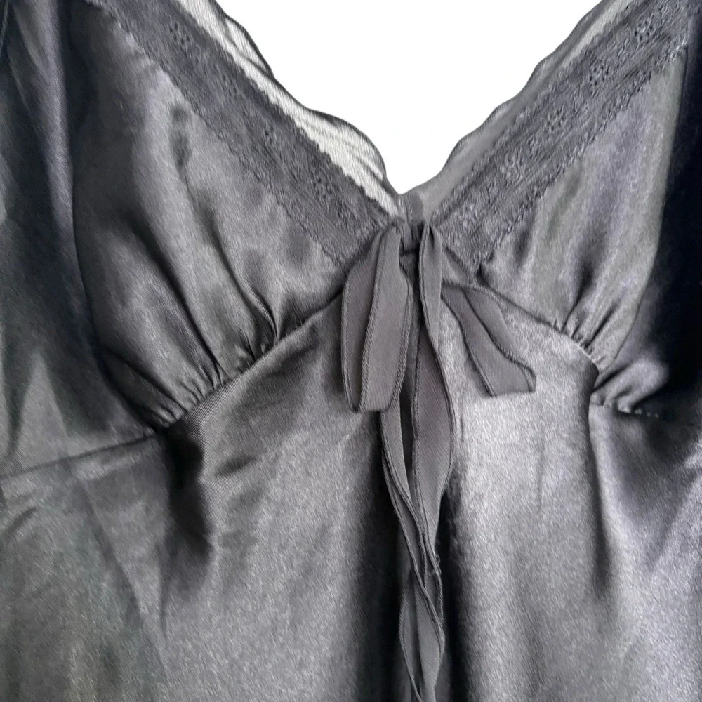 Victoria's Secret Womens Chemise Nightgown Small Black Satin Babydoll Lingerie